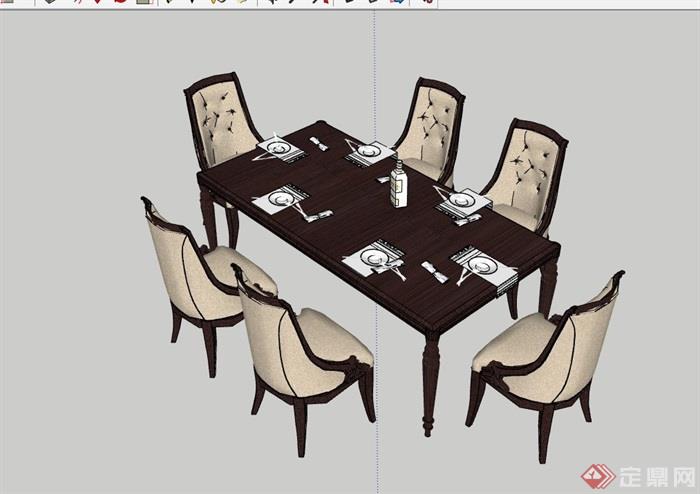 完整的简欧风格独特餐桌椅素材设计su模型