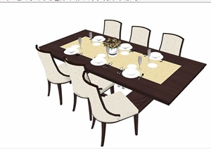 某现代风格详细的完整餐桌椅素材设计SU(草图大师)模型