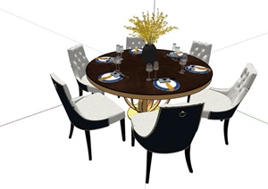 现代风格圆形餐桌椅素材设计SU(草图大师)模型