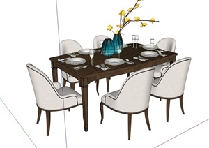 现代风格详细的完整独特餐桌椅素材设计SU(草图大师)模型