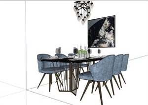 详细的整体完整餐桌椅素材设计SU(草图大师)模型