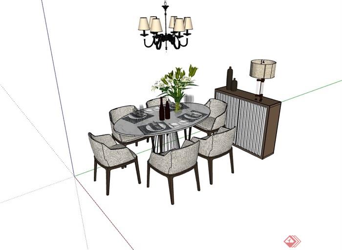 某现代风格完整的独特餐桌椅素材设计su模型