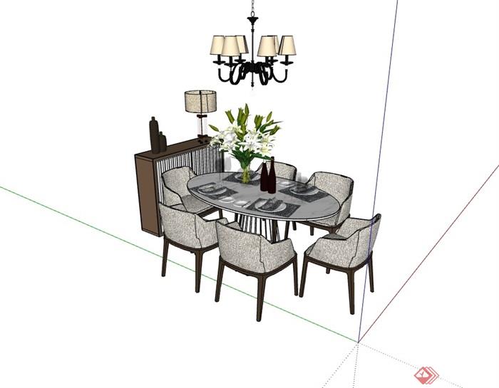 某现代风格完整的独特餐桌椅素材设计su模型