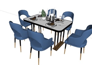 整体详细的独特完整餐桌椅素材设计SU(草图大师)模型