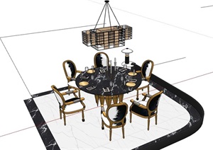 详细的餐厅餐桌椅素材设计SU(草图大师)模型