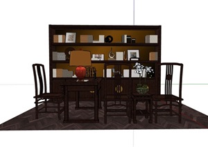 完整的独特详细柜子书桌椅组合SU(草图大师)模型