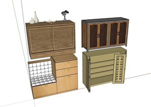 详细的木质现代柜子节点SU(草图大师)模型