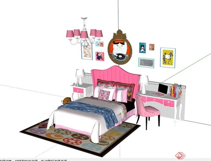 某完整的详细儿童卧室床su模型
