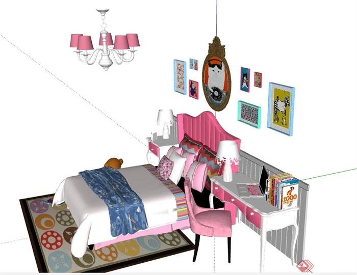 某完整的详细儿童卧室床su模型
