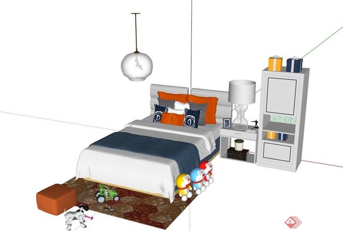 某现代风格详细的整体儿童卧室床su模型