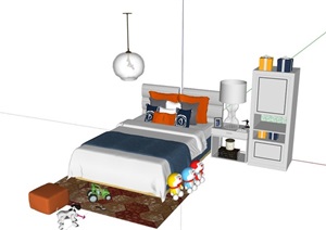 某现代风格详细的整体儿童卧室床SU(草图大师)模型