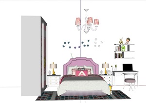 完整的独特现代儿童卧室床SU(草图大师)模型