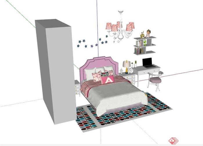 完整的独特现代儿童卧室床su模型