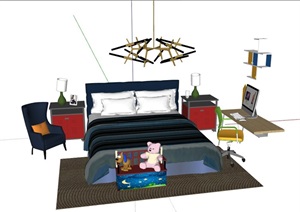某完整的详细卧室床儿童卧室床SU(草图大师)模型