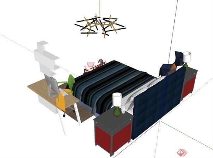 某完整的详细卧室床儿童卧室床su模型