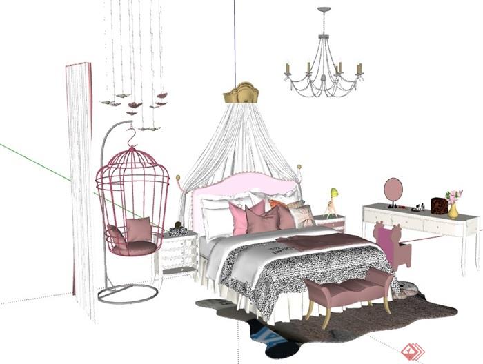 某独特整体完整的儿童卧室床su模型