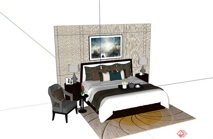 完整的独特详细卧室床组合su模型