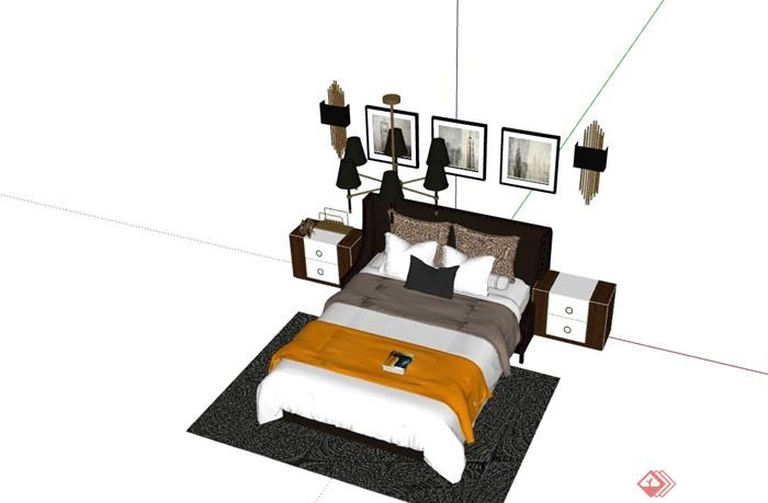 详细的整体完整卧室床组合su模型