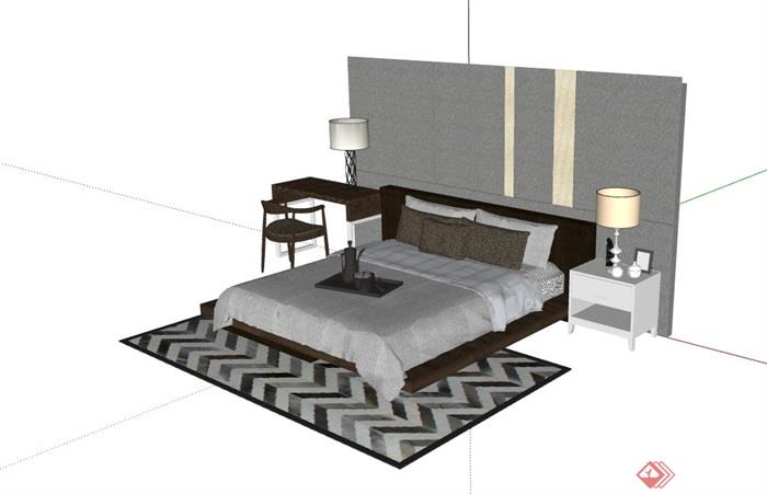 详细的现代独特卧室床组合su模型