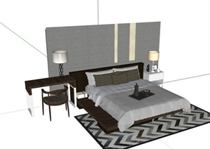 详细的现代独特卧室床组合SU(草图大师)模型