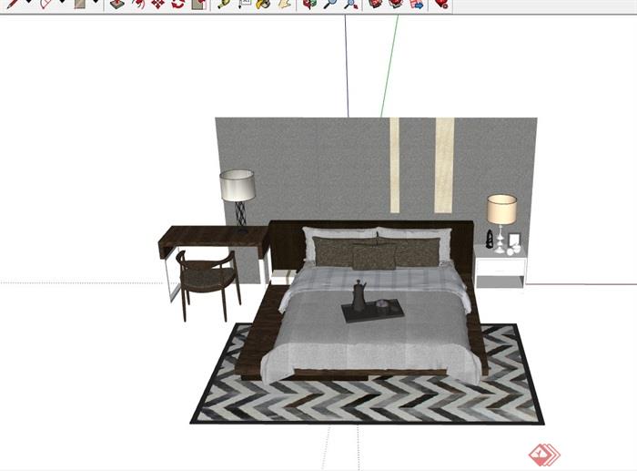 详细的现代独特卧室床组合su模型