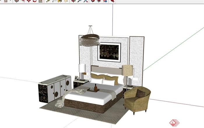 完整的现代独特卧室床组合su模型