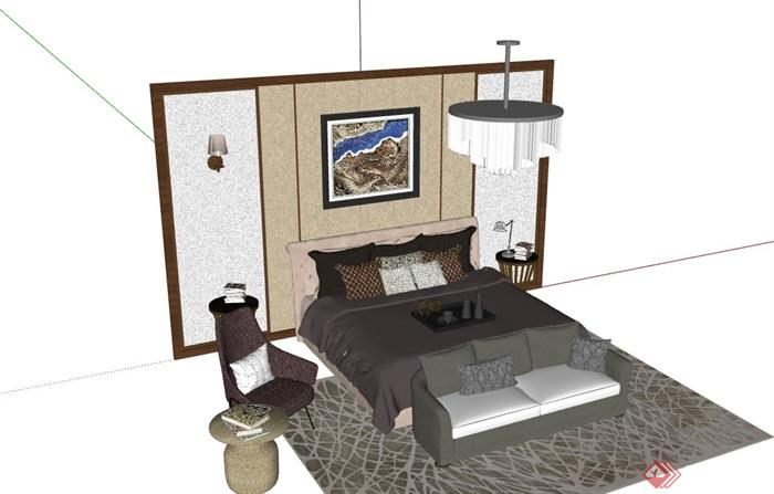 某完整的现代独特卧室床组合su模型