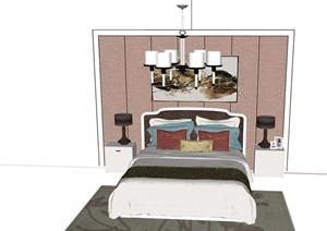 某现代风格整体卧室床组合SU(草图大师)模型