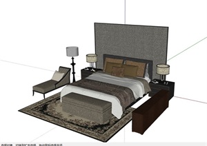 完整的独特详细卧室床组合SU(草图大师)模型