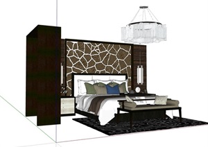 现代整体独特详细完整的卧室床组合SU(草图大师)模型