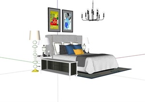 某现代风格独特的卧室床组合SU(草图大师)模型