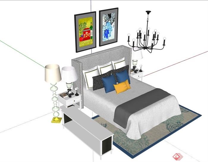 某现代风格独特的卧室床组合su模型