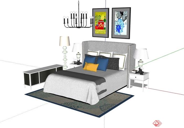 某现代风格独特的卧室床组合su模型