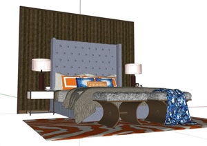 某现代风格整体独特完整的卧室床组合SU(草图大师)模型