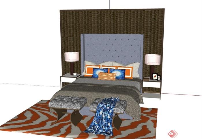 某现代风格整体独特完整的卧室床组合su模型