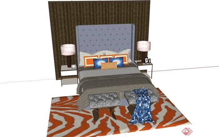 某现代风格整体独特完整的卧室床组合su模型
