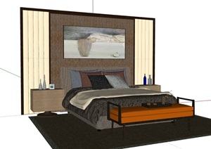 某完整的现代独特卧室床组合SU(草图大师)模型