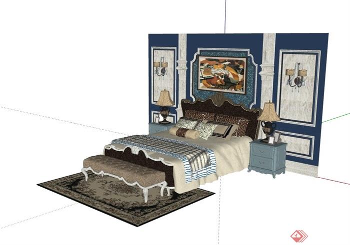 现代风格详细的独特卧室床组合su模型