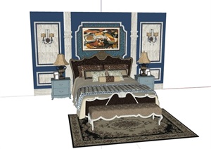 现代风格详细的独特卧室床组合SU(草图大师)模型