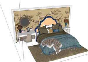 某整体详细的独特卧室床组合SU(草图大师)模型