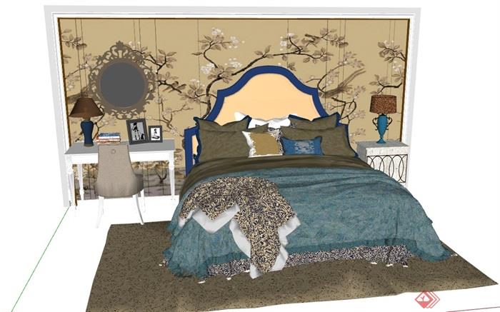 某整体详细的独特卧室床组合su模型