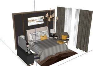 某详细的完整独特卧室床组合SU(草图大师)模型