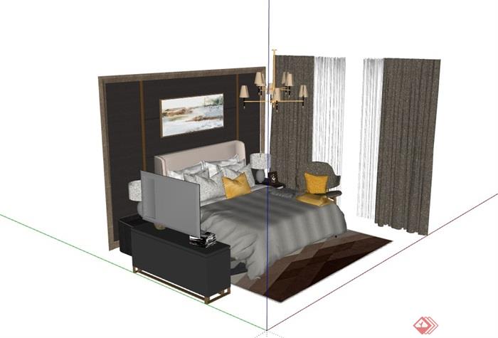 某详细的完整独特卧室床组合su模型