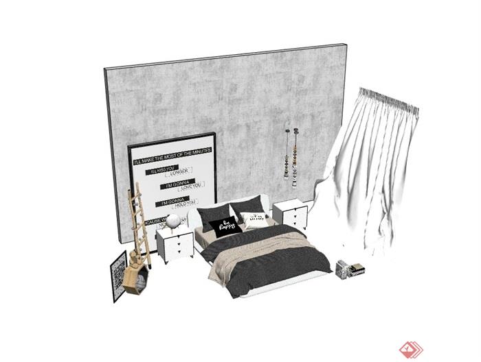 详细的整体独特完整卧室床组合su模型