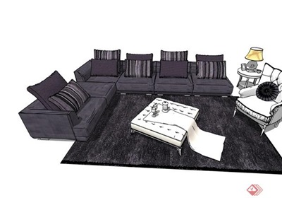 完整的详细独特沙发组合su模型