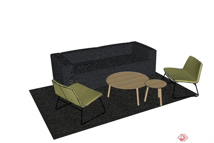 现代风格详细的沙发桌椅组合su模型