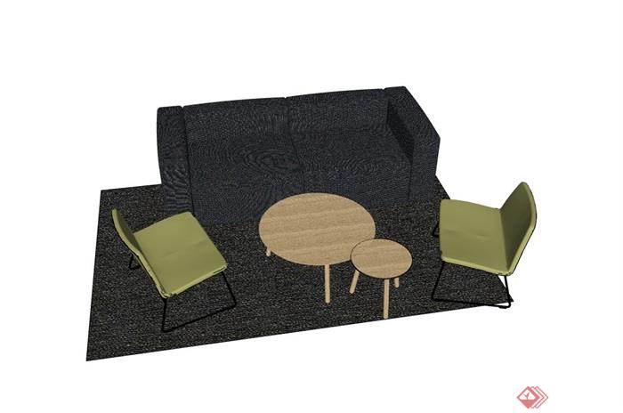 现代风格详细的沙发桌椅组合su模型
