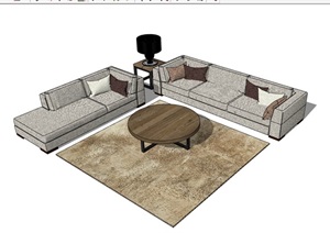 详细的整体独特完整沙发组合SU(草图大师)模型