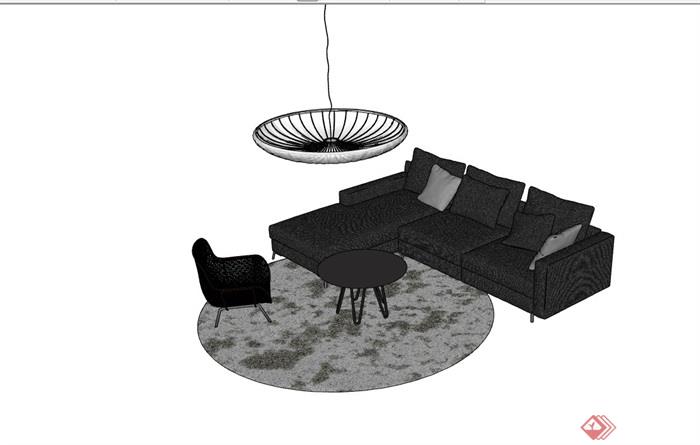 某完整的详细现代独特沙发组合su模型