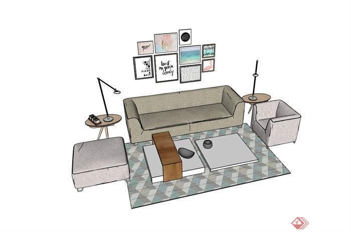 现代风格整体独特沙发组合su模型